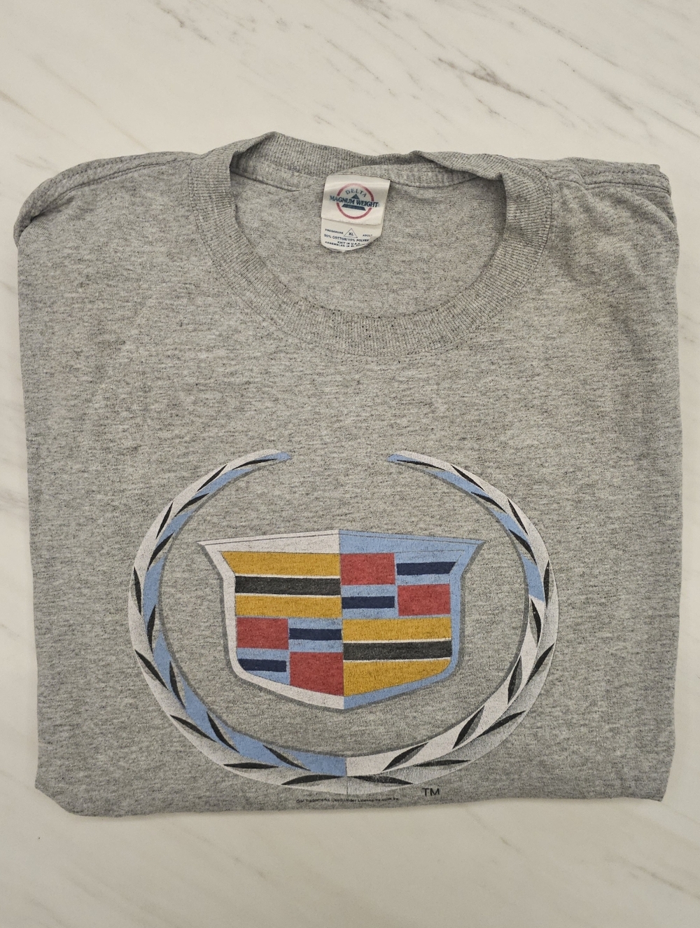 Gray Short Sleeve Crewneck Tee with Crest Graphic